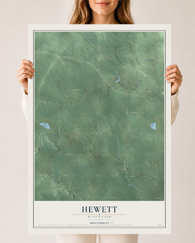 Map of Hewett, Wisconsin, 24 x 36 inch unframed archival matte print