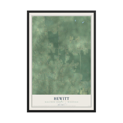 Map of Hewitt, Marathon County, Wisconsin, 12 x 18 inch print in a black wood frame