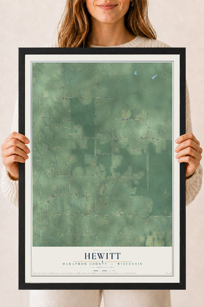 Map of Hewitt, Marathon County, Wisconsin, 18 x 24 inch print in a black wood frame