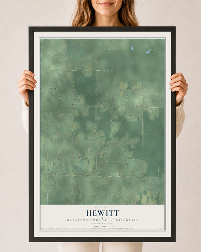 Map of Hewitt, Marathon County, Wisconsin, 24 x 36 inch print in a black wood frame