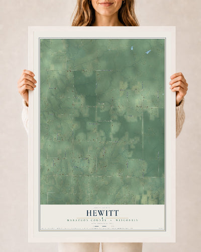 Map of Hewitt, Marathon County, Wisconsin, 24 x 36 inch print in a white wood frame