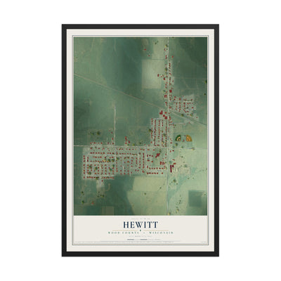 Map of Hewitt, Wood County, Wisconsin, 12 x 18 inch print in a black wood frame