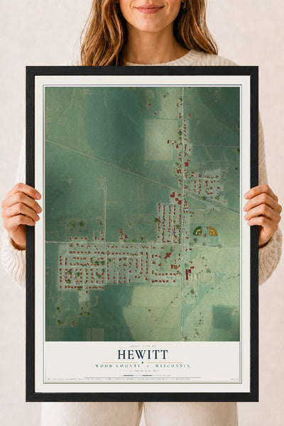 Map of Hewitt, Wood County, Wisconsin, 18 x 24 inch print in a black wood frame
