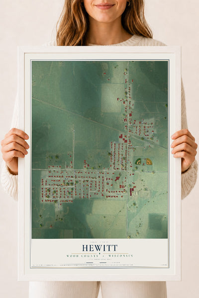 Map of Hewitt, Wood County, Wisconsin, 18 x 24 inch print in a white wood frame