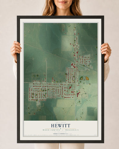 Map of Hewitt, Wood County, Wisconsin, 24 x 36 inch print in a black wood frame
