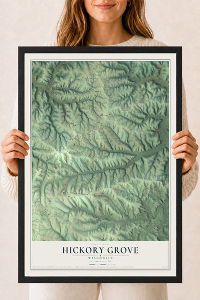 Map of Hickory Grove, Wisconsin, 18 x 24 inch print in a black wood frame