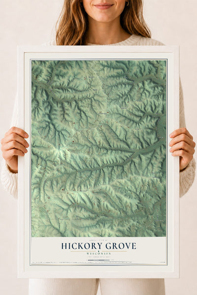 Map of Hickory Grove, Wisconsin, 18 x 24 inch print in a white wood frame