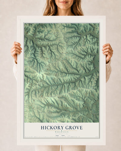 Map of Hickory Grove, Wisconsin, 24 x 36 inch print in a white wood frame