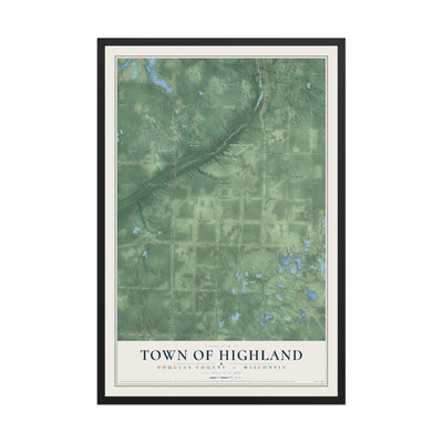 Map of the Town of Highland, Douglas County, Wisconsin, 12 x 18 inch print in a black wood frame