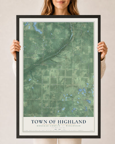 Map of the Town of Highland, Douglas County, Wisconsin, 24 x 36 inch print in a black wood frame