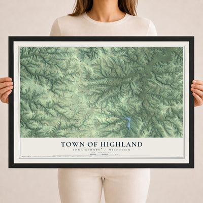 Map of the Town of Highland, Iowa County, Wisconsin, 18 x 24 inch print in a black wood frame