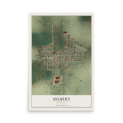 Map of Hilbert, Wisconsin, 12 x 18 inch unframed archival matte print