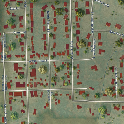 Second close-up of the map of Hilbert, Wisconsin print showing more streets and buildings