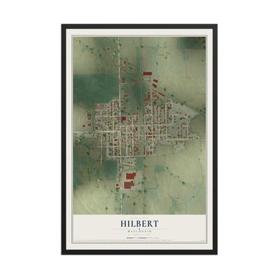 Map of Hilbert, Wisconsin, 12 x 18 inch print in a black wood frame