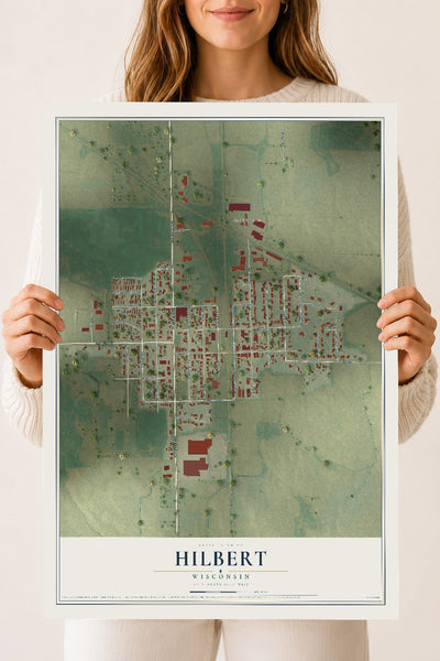 Map of Hilbert, Wisconsin, 18 x 24 inch unframed archival matte print