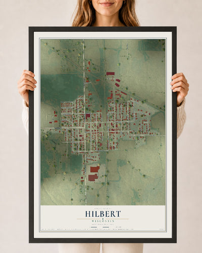 Map of Hilbert, Wisconsin, 24 x 36 inch print in a black wood frame