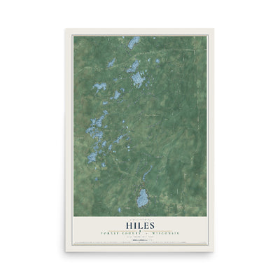 Map of Hiles, Forest County, Wisconsin, 12 x 18 inch unframed archival matte print