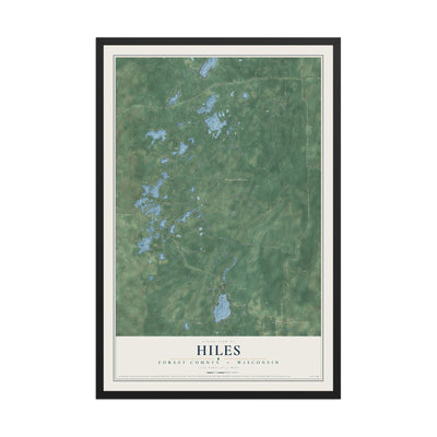 Map of Hiles, Forest County, Wisconsin, 12 x 18 inch print in a black wood frame