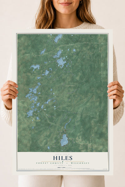 Map of Hiles, Forest County, Wisconsin, 18 x 24 inch unframed archival matte print