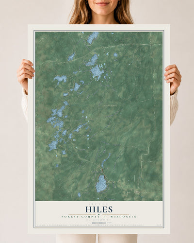 Map of Hiles, Forest County, Wisconsin, 24 x 36 inch unframed archival matte print