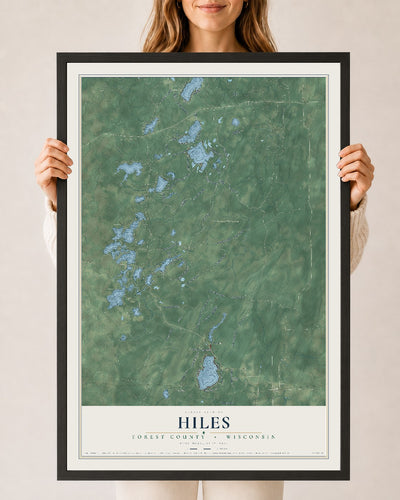 Map of Hiles, Forest County, Wisconsin, 24 x 36 inch print in a black wood frame