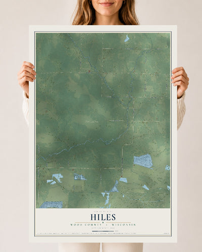 Map of Hiles, Wood County, Wisconsin, 24 x 36 inch unframed archival matte print