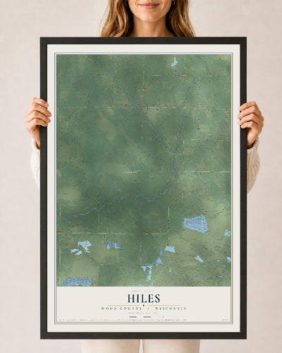 Map of Hiles, Wood County, Wisconsin, 24 x 36 inch print in a black wood frame