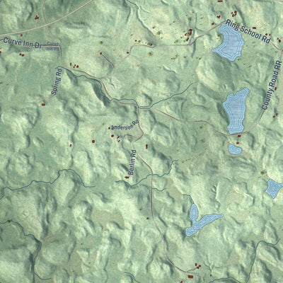 Close-up of the map of Hill, Wisconsin print showing street and building detail