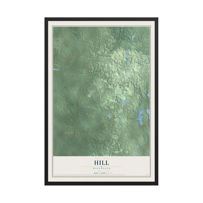 Map of Hill, Wisconsin, 12 x 18 inch print in a black wood frame