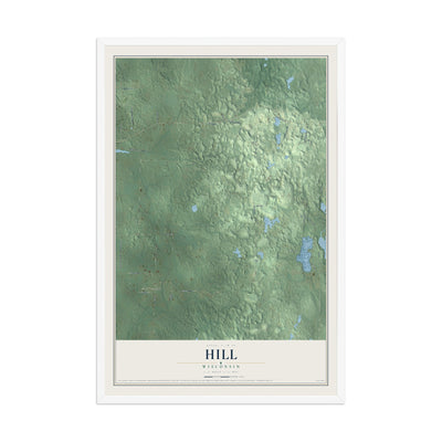 Map of Hill, Wisconsin, 12 x 18 inch print in a white wood frame