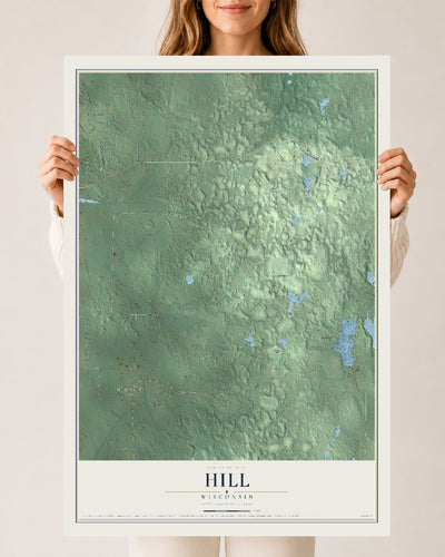 Map of Hill, Wisconsin, 24 x 36 inch unframed archival matte print
