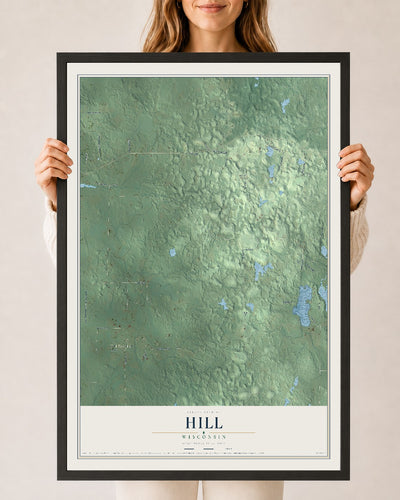Map of Hill, Wisconsin, 24 x 36 inch print in a black wood frame