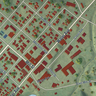 Close-up of the map of Hillsboro, Wisconsin print showing street and building detail
