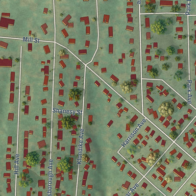 Second close-up of the map of Hillsboro, Wisconsin print showing more streets and buildings