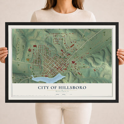 Map of Hillsboro, Wisconsin, 18 x 24 inch print in a black wood frame