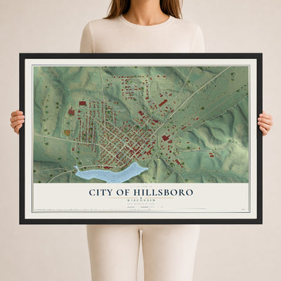 Map of Hillsboro, Wisconsin, 24 x 36 inch print in a black wood frame