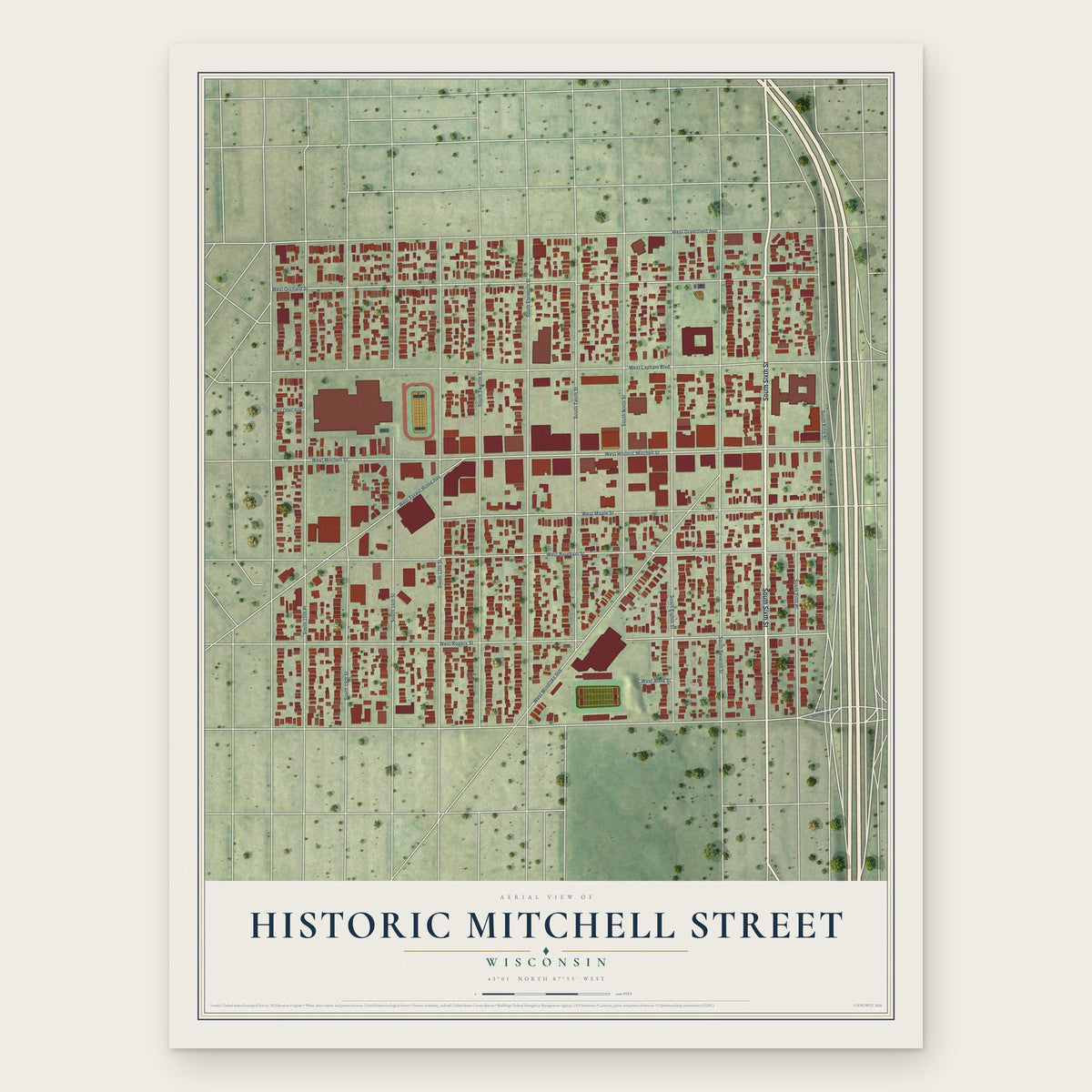 Historic Mitchell Street, Wisconsin map print, the full design