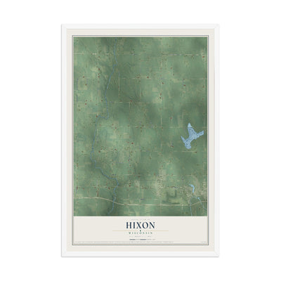 Map of Hixon, Wisconsin, 12 x 18 inch print in a white wood frame