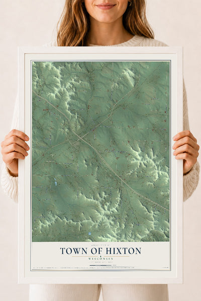 Map of the Town of Hixton, Wisconsin, 18 x 24 inch print in a white wood frame