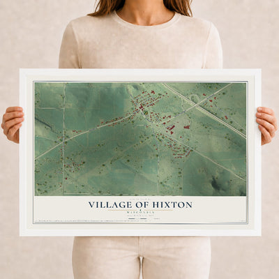 Map of Hixton, Wisconsin, 12 x 18 inch print in a white wood frame