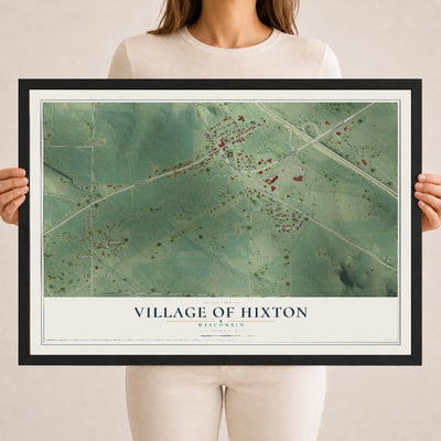 Map of Hixton, Wisconsin, 18 x 24 inch print in a black wood frame