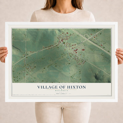Map of Hixton, Wisconsin, 18 x 24 inch print in a white wood frame