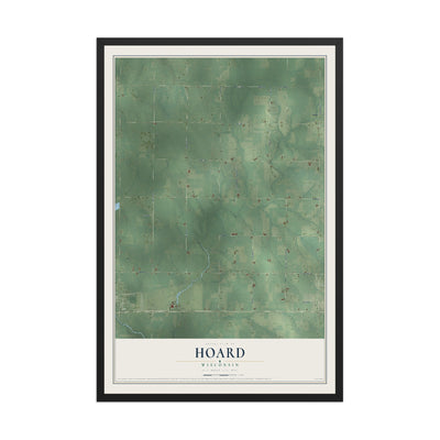 Map of Hoard, Wisconsin, 12 x 18 inch print in a black wood frame