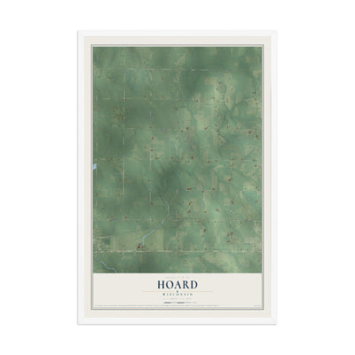 Map of Hoard, Wisconsin, 12 x 18 inch print in a white wood frame
