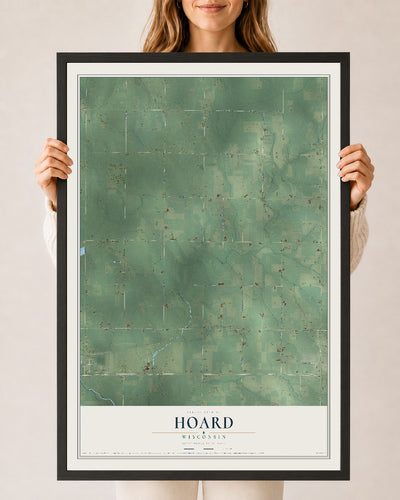 Map of Hoard, Wisconsin, 24 x 36 inch print in a black wood frame