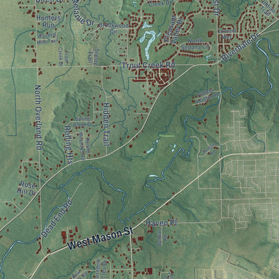 Close-up of the map of Hobart, Wisconsin print showing street and building detail