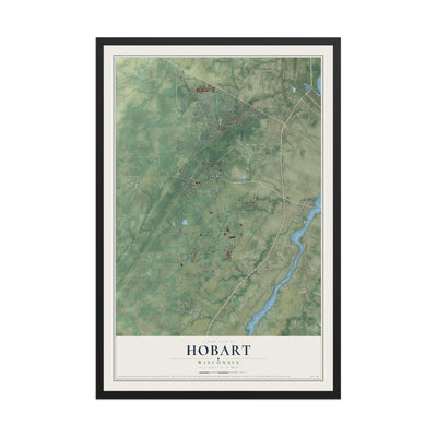Map of Hobart, Wisconsin, 12 x 18 inch print in a black wood frame