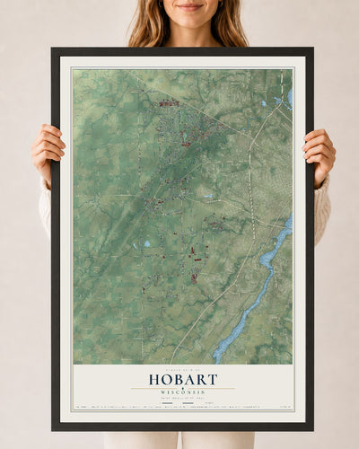 Map of Hobart, Wisconsin, 24 x 36 inch print in a black wood frame