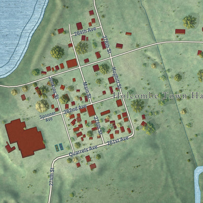 Close-up of the map of Holcombe, Wisconsin print showing street and building detail