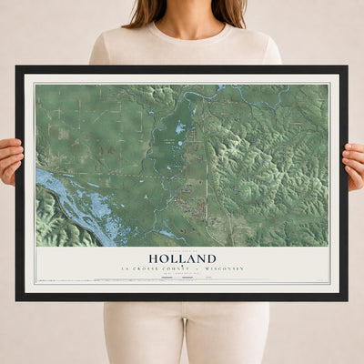 Map of Holland, La Crosse County, Wisconsin, 18 x 24 inch print in a black wood frame